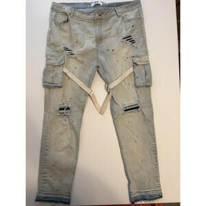 DNA Premium Wear Light Wash Strap Cargo Jeans (Size 44x32)